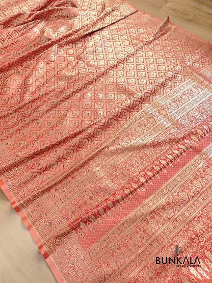 Peach Pink Two Tone Mashru Silk Brocade Weaved Banarasi Saree