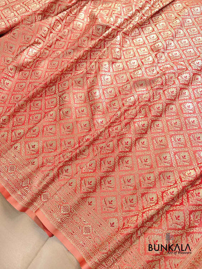 Peach Pink Two Tone Mashru Silk Brocade Weaved Banarasi Saree
