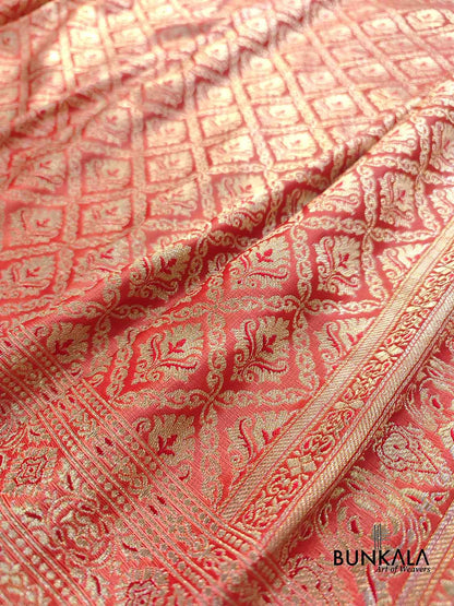 Peach Pink Two Tone Mashru Silk Brocade Weaved Banarasi Saree