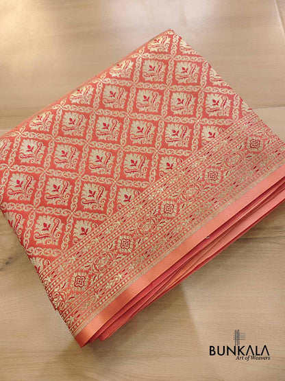 Peach Pink Two Tone Mashru Silk Brocade Weaved Banarasi Saree