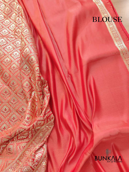 Peach Pink Two Tone Mashru Silk Brocade Weaved Banarasi Saree