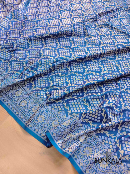 Blue Jangla Banarasi Silk Saree