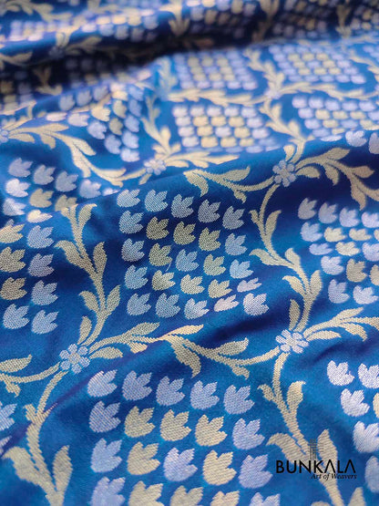 Blue Jangla Banarasi Silk Saree