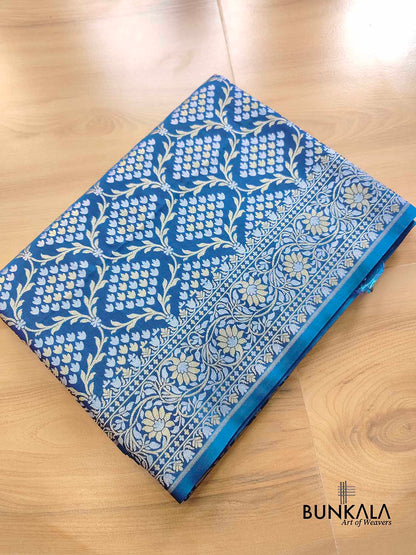 Blue Jangla Banarasi Silk Saree