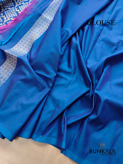 Blue Jangla Banarasi Silk Saree