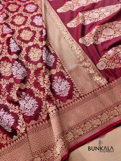 Maroon Jangla Sona Rupa Banarasi Silk Saree