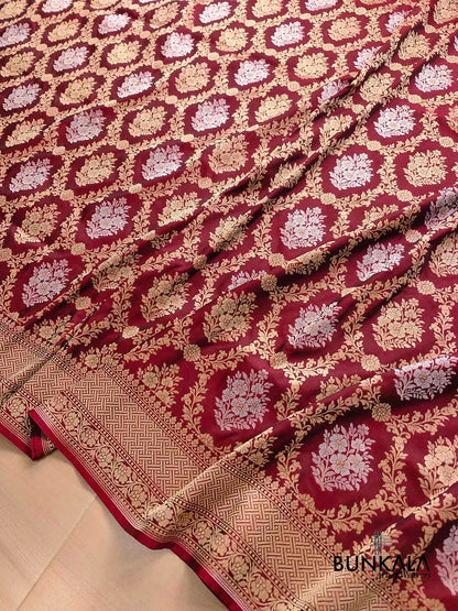 Maroon Jangla Sona Rupa Banarasi Silk Saree