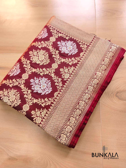Maroon Jangla Sona Rupa Banarasi Silk Saree