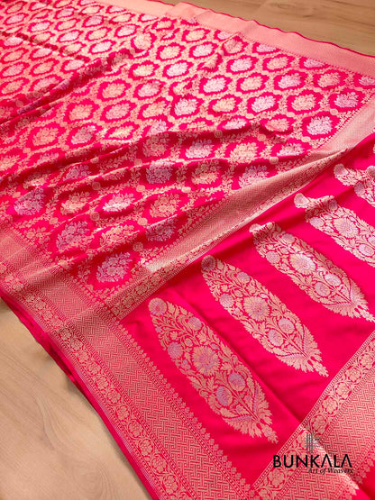 Pink Jangla Sona Rupa Banarasi Silk Saree