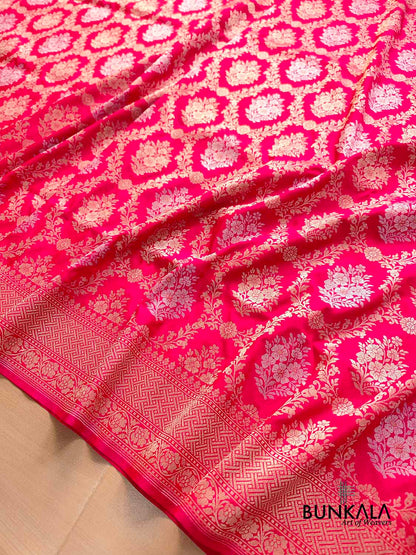 Pink Jangla Sona Rupa Banarasi Silk Saree