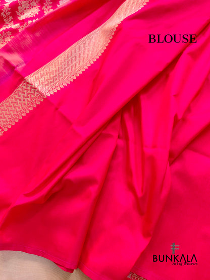 Pink Jangla Sona Rupa Banarasi Silk Saree