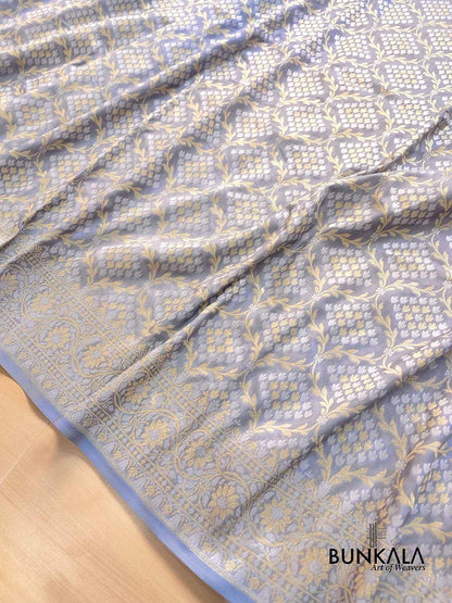 Grey Jangla Banarasi Silk Saree