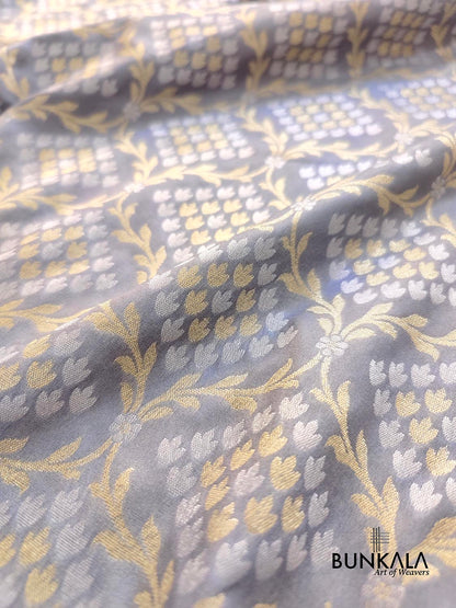 Grey Jangla Banarasi Silk Saree