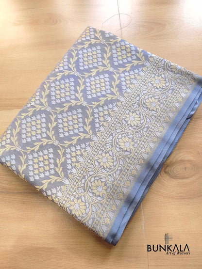 Grey Jangla Banarasi Silk Saree