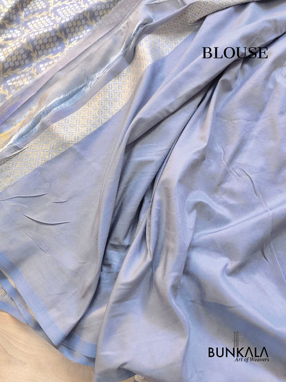 Grey Jangla Banarasi Silk Saree