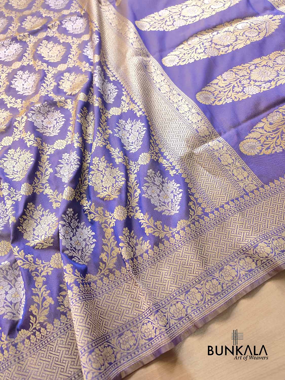 Lavender Jangla Sona Rupa Banarasi Silk Saree