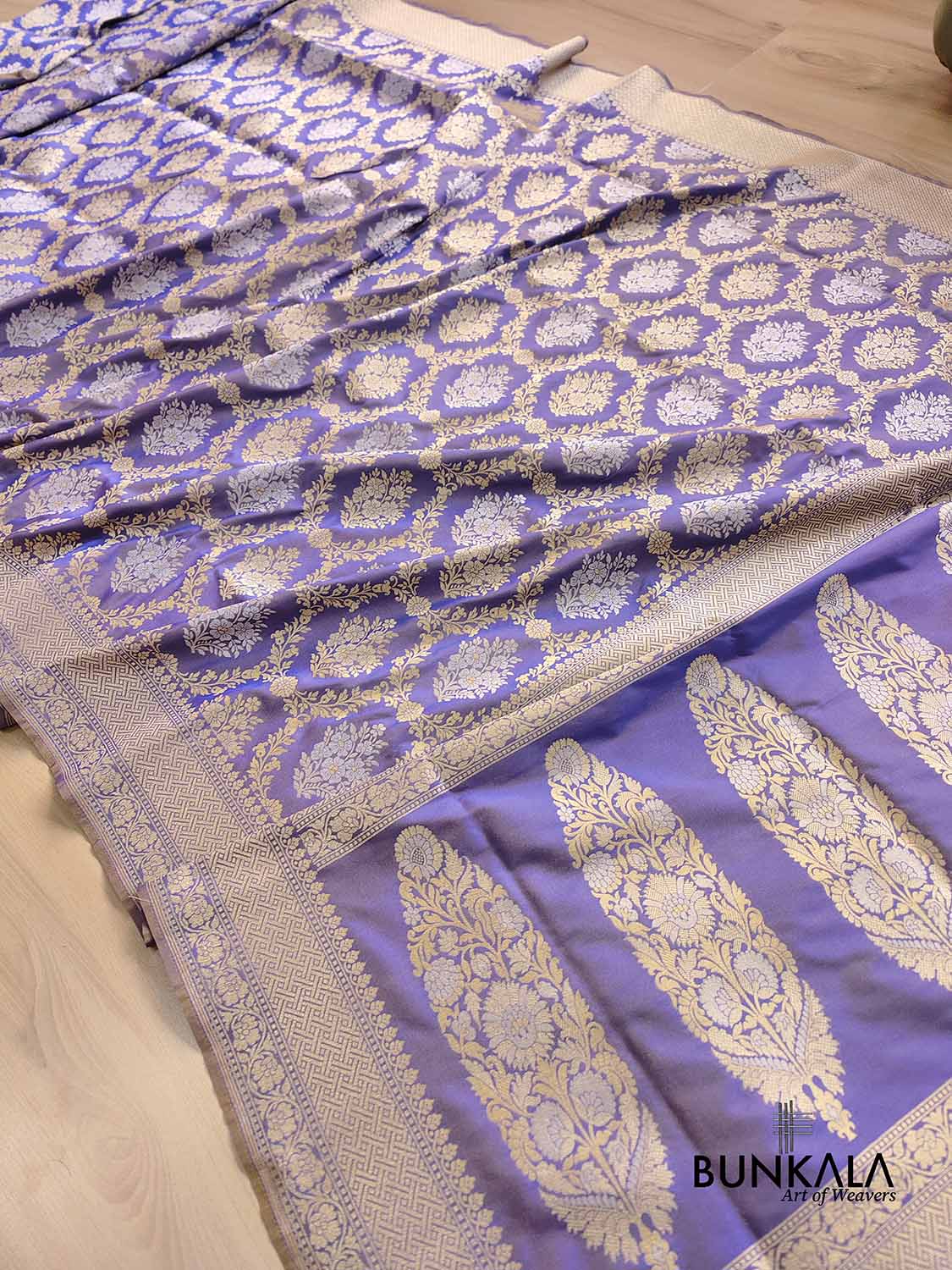 Lavender Jangla Sona Rupa Banarasi Silk Saree