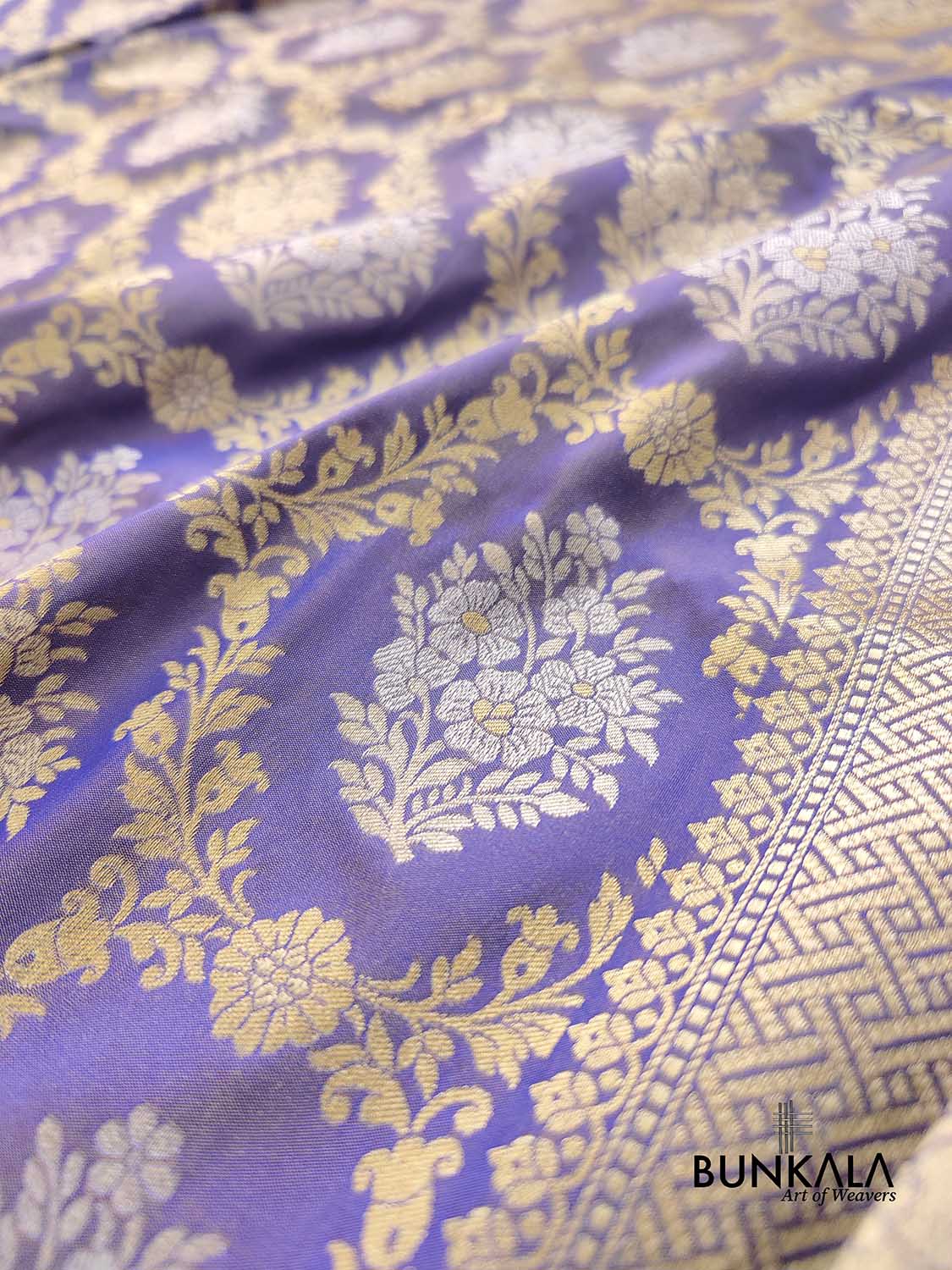 Lavender Jangla Sona Rupa Banarasi Silk Saree