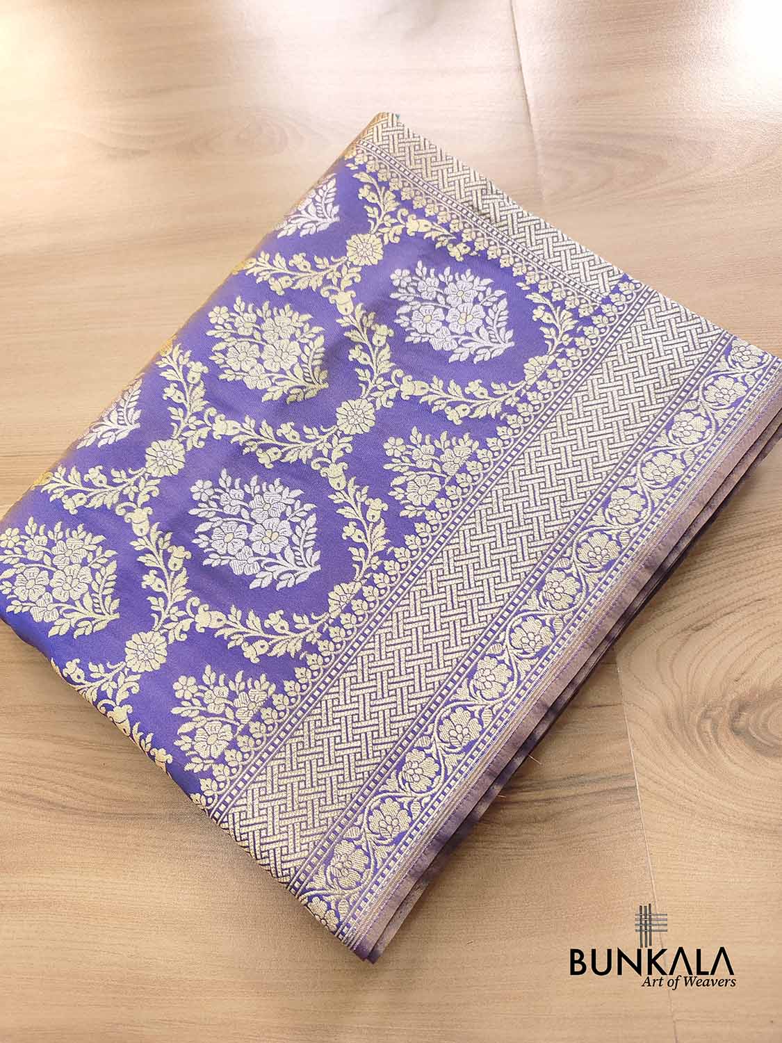 Lavender Jangla Sona Rupa Banarasi Silk Saree