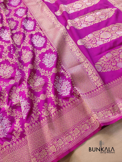 Dark Pink Jangla Sona Rupa Banarasi Silk Saree