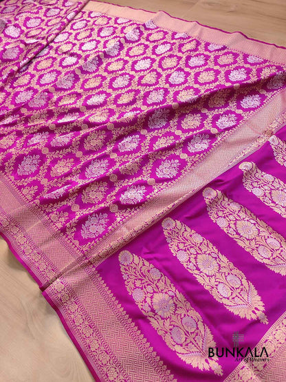 Dark Pink Jangla Sona Rupa Banarasi Silk Saree