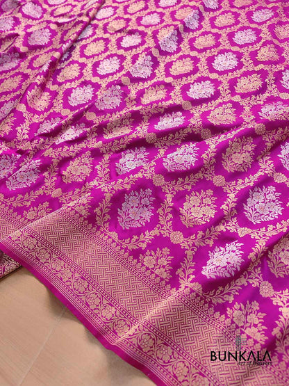 Dark Pink Jangla Sona Rupa Banarasi Silk Saree