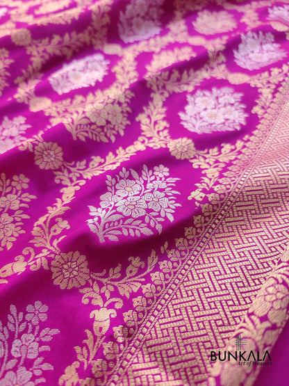 Dark Pink Jangla Sona Rupa Banarasi Silk Saree