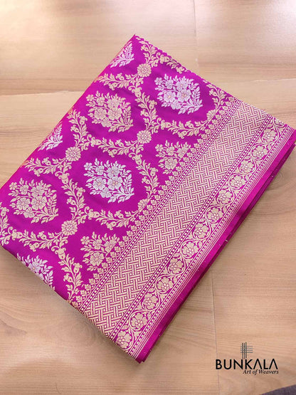 Dark Pink Jangla Sona Rupa Banarasi Silk Saree