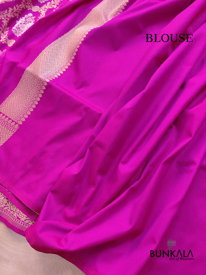 Dark Pink Jangla Sona Rupa Banarasi Silk Saree