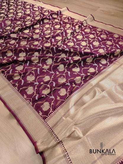 Dark Purple Jaal Sona Rupa Banarasi Silk Saree