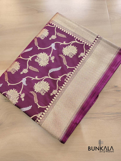 Dark Purple Jaal Sona Rupa Banarasi Silk Saree