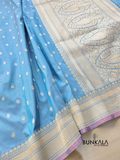 Light Blue Sona Rupa Buti Handloom Banarasi Pure Katan Silk Saree