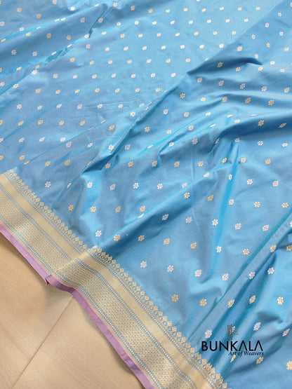 Light Blue Sona Rupa Buti Handloom Banarasi Pure Katan Silk Saree
