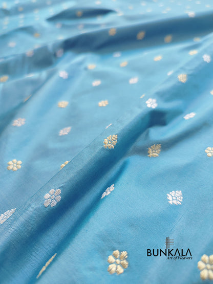 Light Blue Sona Rupa Buti Handloom Banarasi Pure Katan Silk Saree