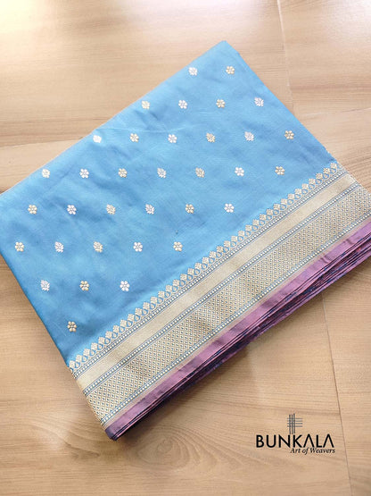 Light Blue Sona Rupa Buti Handloom Banarasi Pure Katan Silk Saree