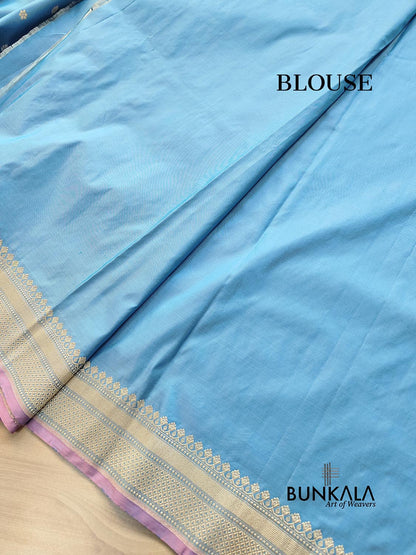 Light Blue Sona Rupa Buti Handloom Banarasi Pure Katan Silk Saree