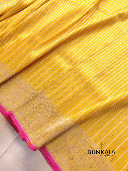 Yellow Gold Sona Rupa Stripe Handloom Banarasi Pure Katan Silk Saree