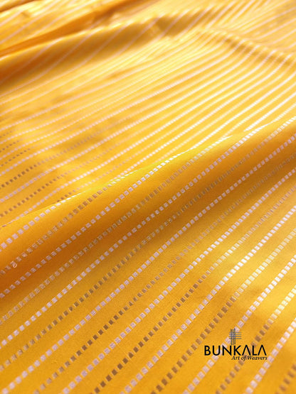 Yellow Gold Sona Rupa Stripe Handloom Banarasi Pure Katan Silk Saree