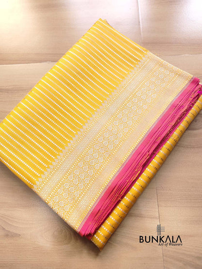 Yellow Gold Sona Rupa Stripe Handloom Banarasi Pure Katan Silk Saree