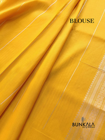 Yellow Gold Sona Rupa Stripe Handloom Banarasi Pure Katan Silk Saree