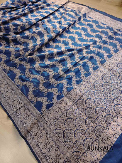Blue Floral Jaal Handloom Banarasi Pure Katan Silk Saree