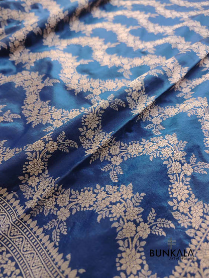 Blue Floral Jaal Handloom Banarasi Pure Katan Silk Saree
