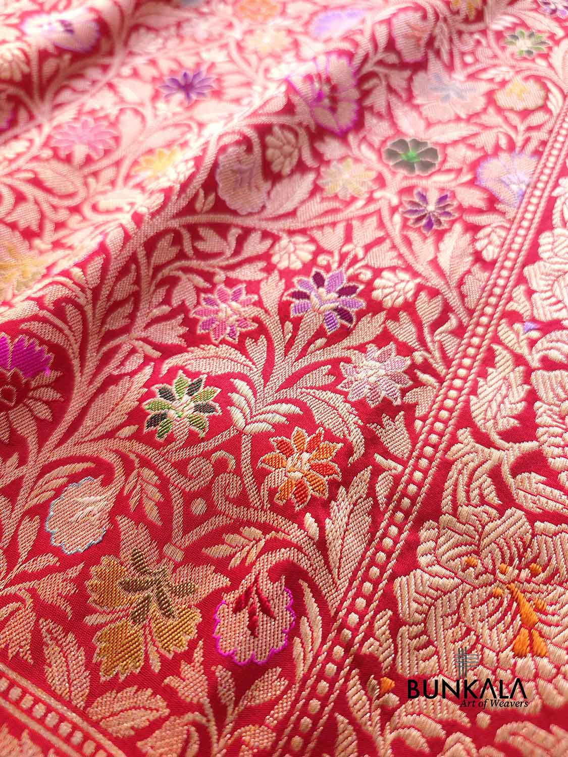 Red Kimkhwab Floral Jaal Meenakari Hand Kadwa Weaved Banarasi Pure Katan Silk Saree