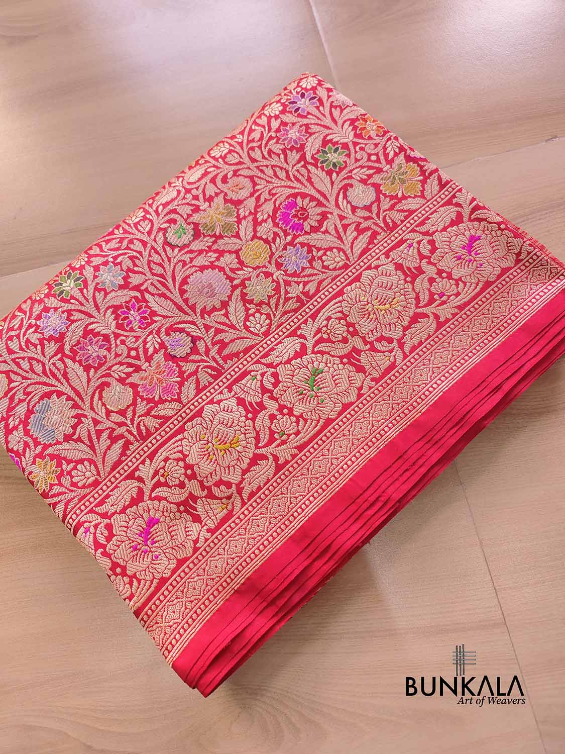 Red Kimkhwab Floral Jaal Meenakari Hand Kadwa Weaved Banarasi Pure Katan Silk Saree