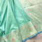 Pastel Green Plain Handloom Banarasi Pure Katan Silk Saree with Floral Meenakari Border 
