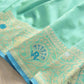 Pastel Green Plain Handloom Banarasi Pure Katan Silk Saree with Floral Meenakari Border 
