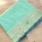 Pastel Green Plain Handloom Banarasi Pure Katan Silk Saree with Floral Meenakari Border 