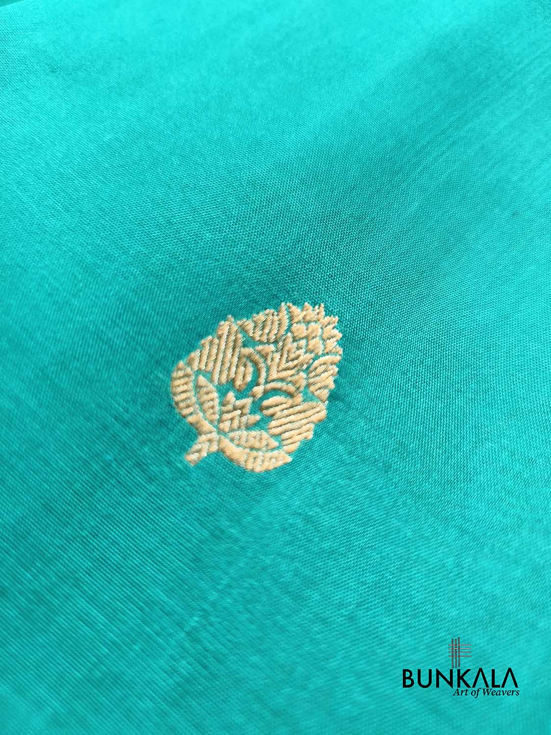 Turquoise Blue Kadwa Sona Zari Small Buti Handloom Banarasi Pure Organza Silk Saree