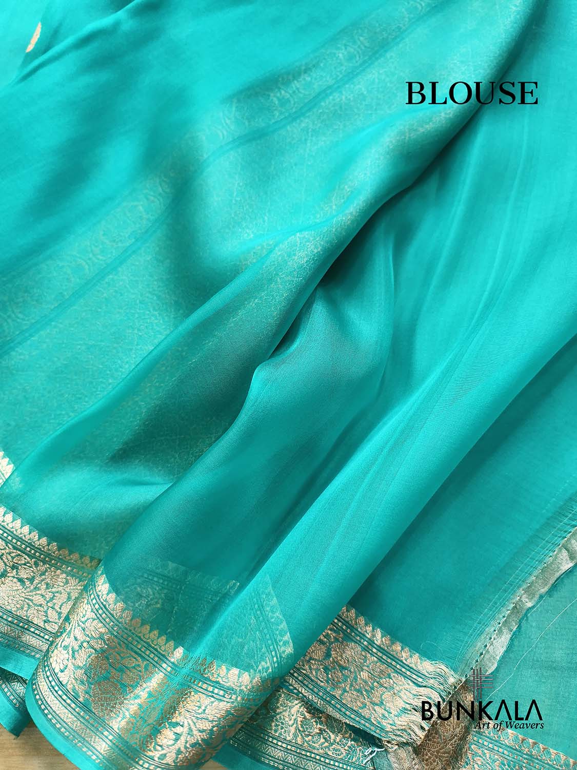 Turquoise Blue Kadwa Sona Zari Small Buti Handloom Banarasi Pure Organza Silk Saree