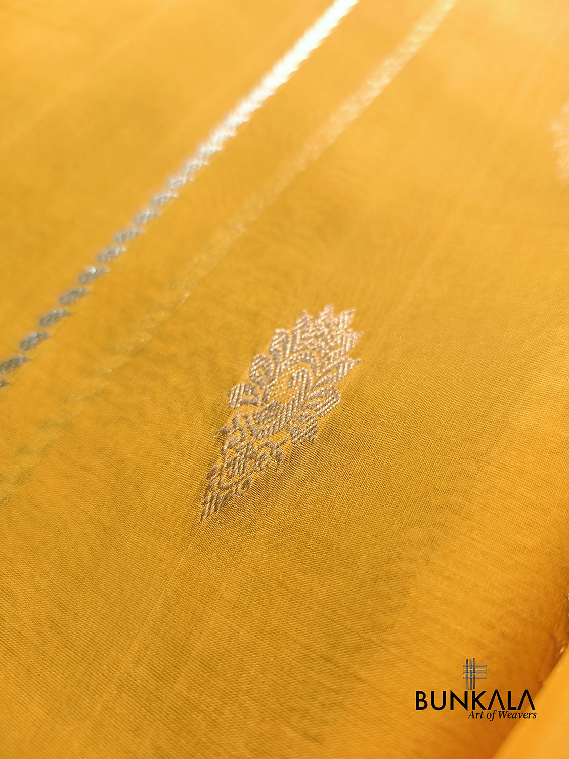 Mustard Yellow Stripe without Border Handloom Banarasi Pure Organza Silk Saree